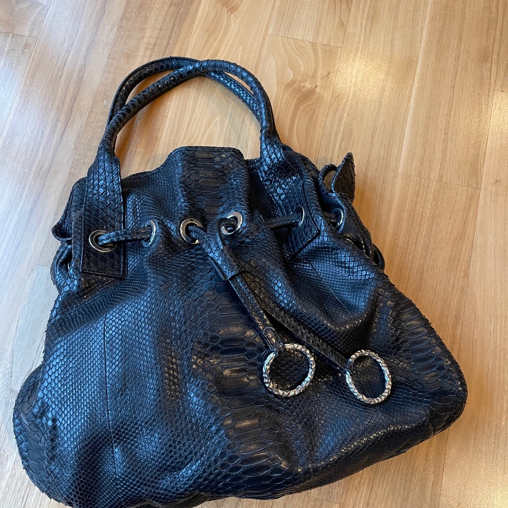 Jane August black python handbag